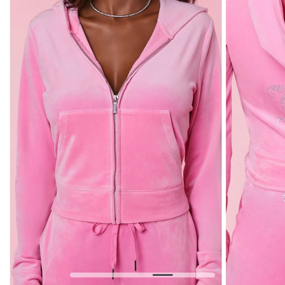 Forever 21 x Juicy Couture Velour Pink Hoodie Plus Size NWT Rhinestones Y2K